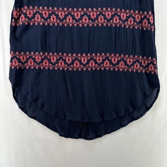 Lucky Brand Top Womens S Sleeveless Round Neck Rounded Hem Embroidered Navy Blue - Picture 4 of 9